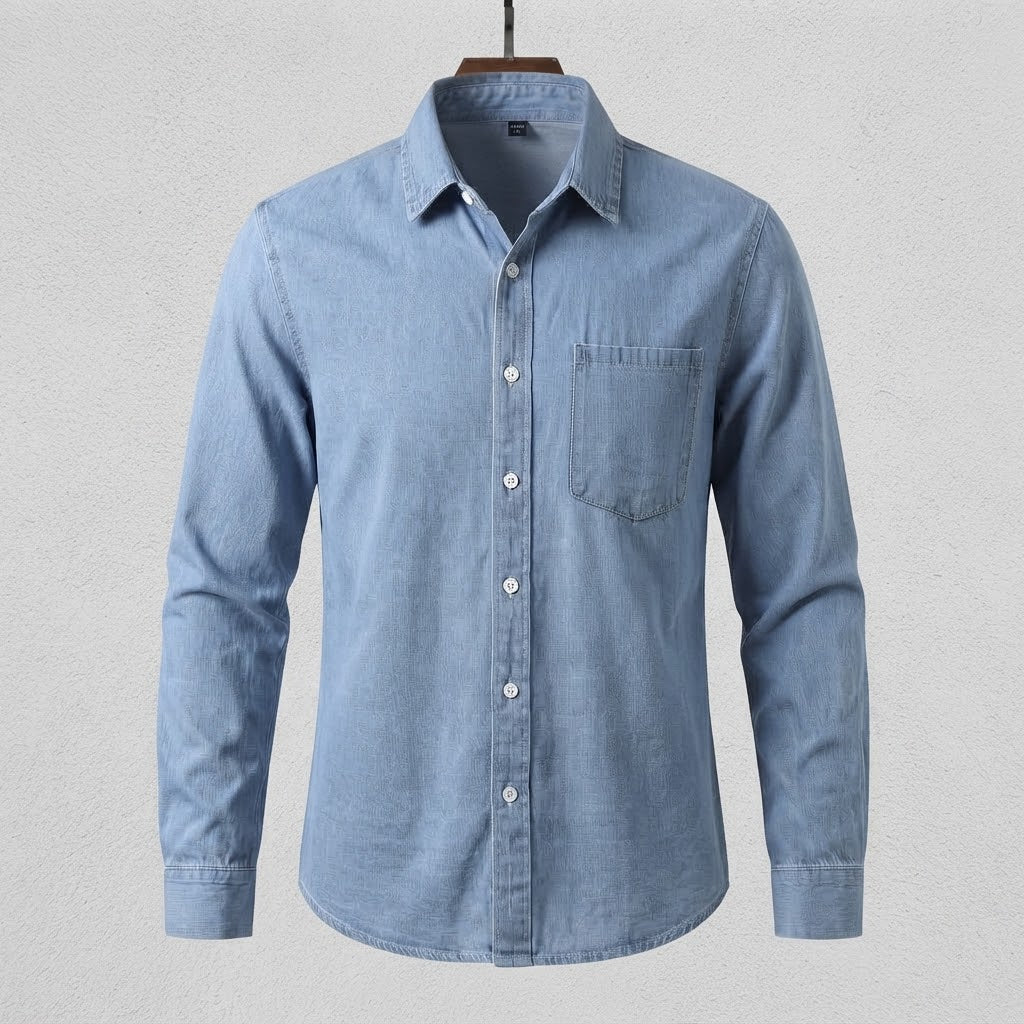 Men's Casual Denim Shirt with Chest Pocket and Straight Cut Chichicherry