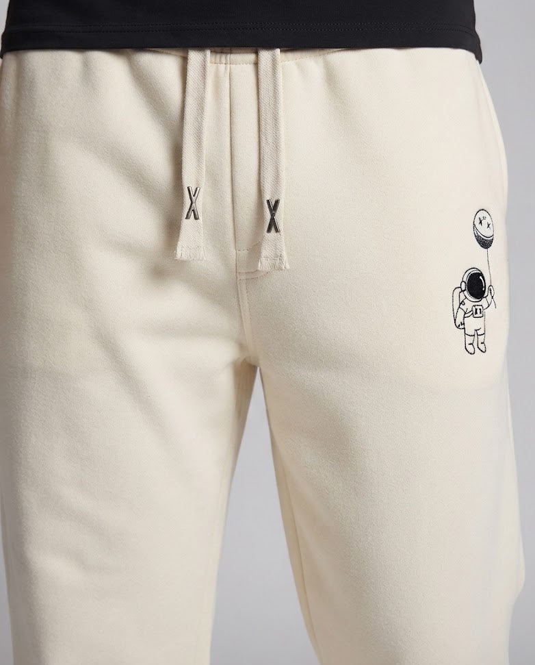 Men's Fleece-lined Jogging Pants with Astronaut Print, Drawstring and Elastic Cuffs Chichicherry