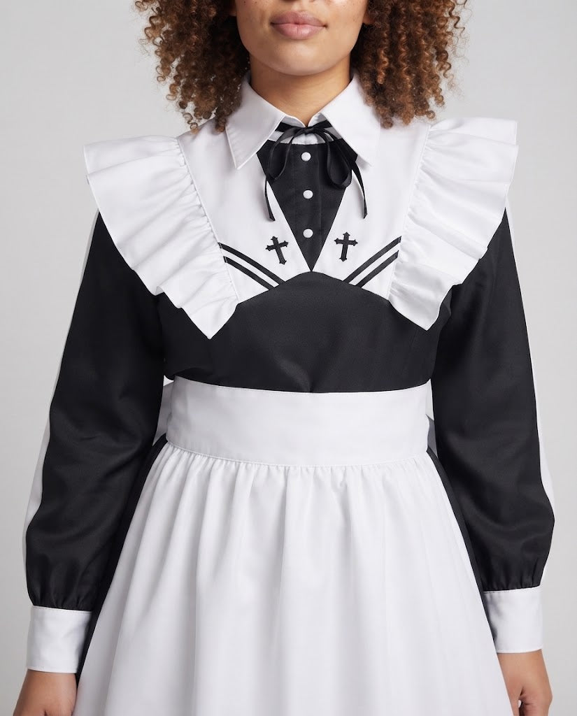 Women's costume dress with ruffle details and elegant accessories Chichicherry