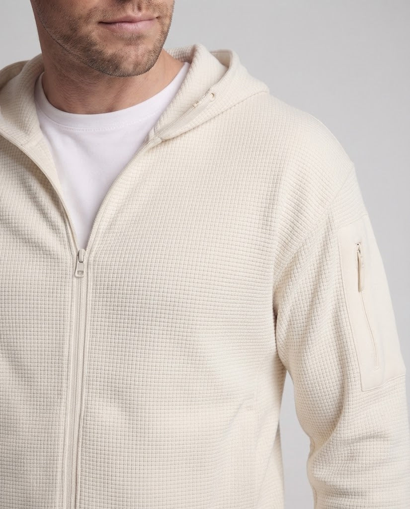 Men's Hooded Functional Jacket made of Structured Waffle Fabric with Zipper Chichicherry