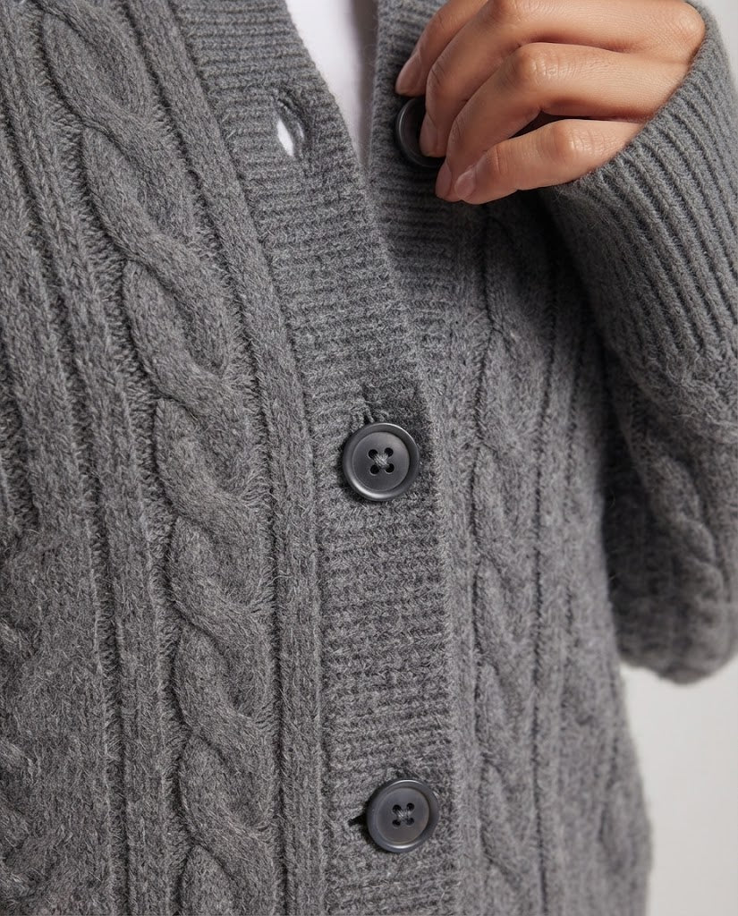 Women's Boxy Braided Knit Cardigan with Raglan Sleeves and Angora-like Texture Chichicherry
