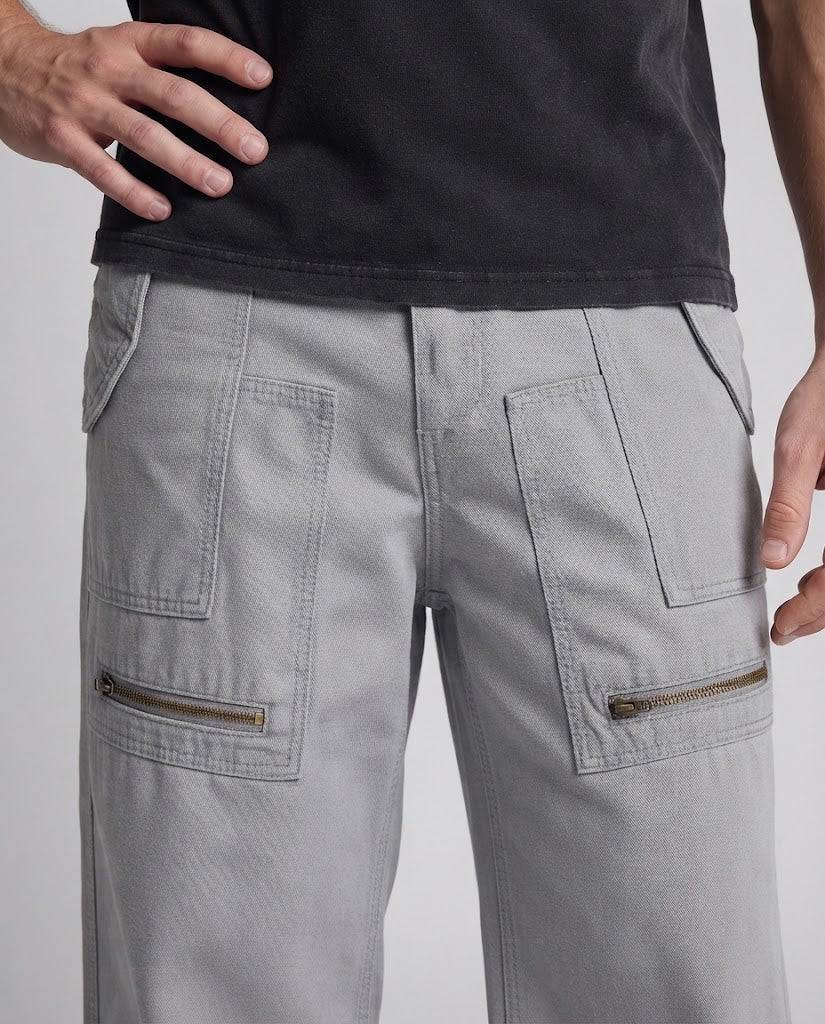 Men's wide cargo pants in palazzo cut with large patch pockets and zipper details Chichicherry