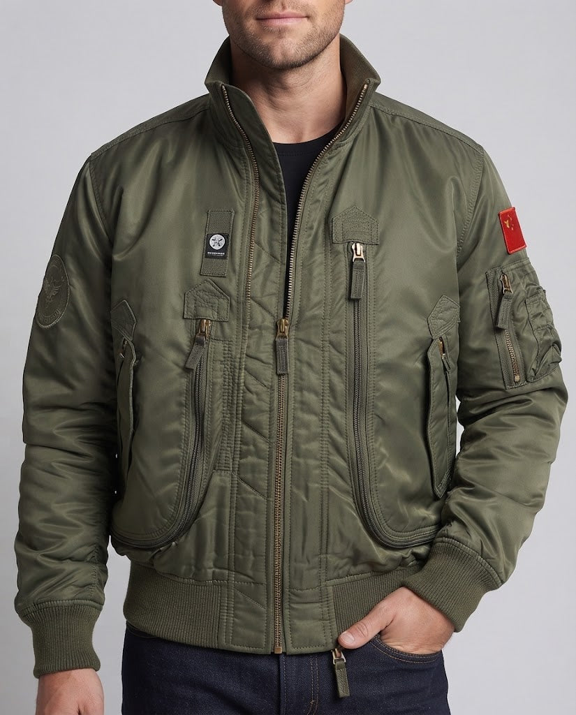 Men's pilot bomber jacket in utility look with vertical front zipper pockets Chichicherry