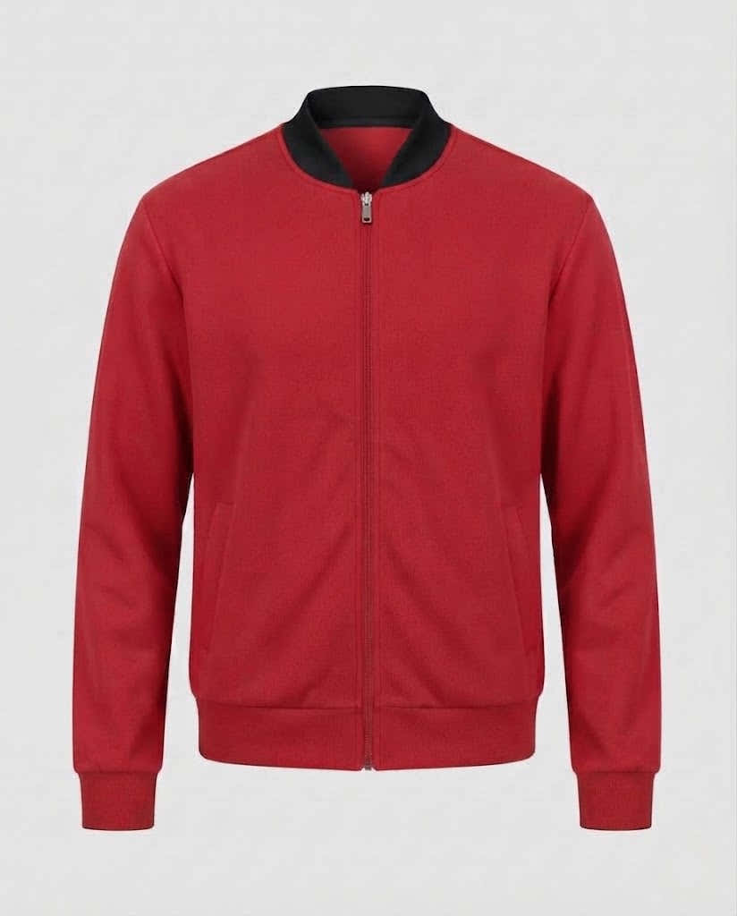 Men's Cotton Blend Bomber Sweat Jacket with Full Zip and Side Pockets Chichicherry