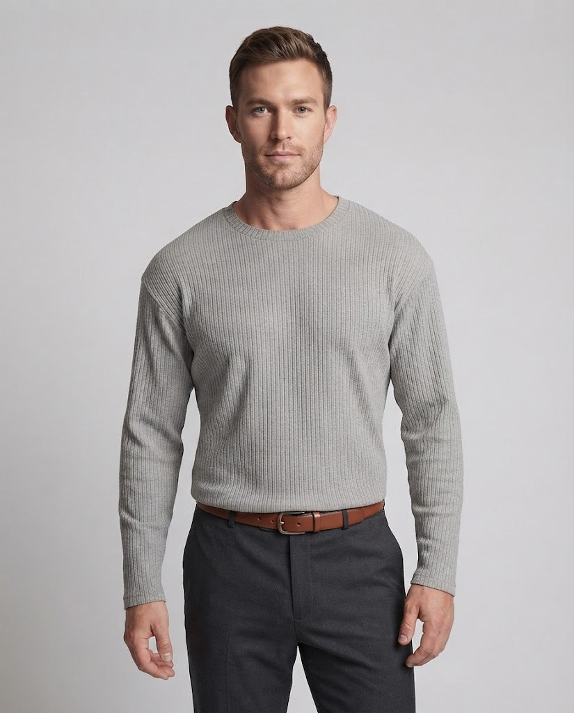 Men's ribbed long sleeve shirt with round neck and relaxed fit Chichicherry