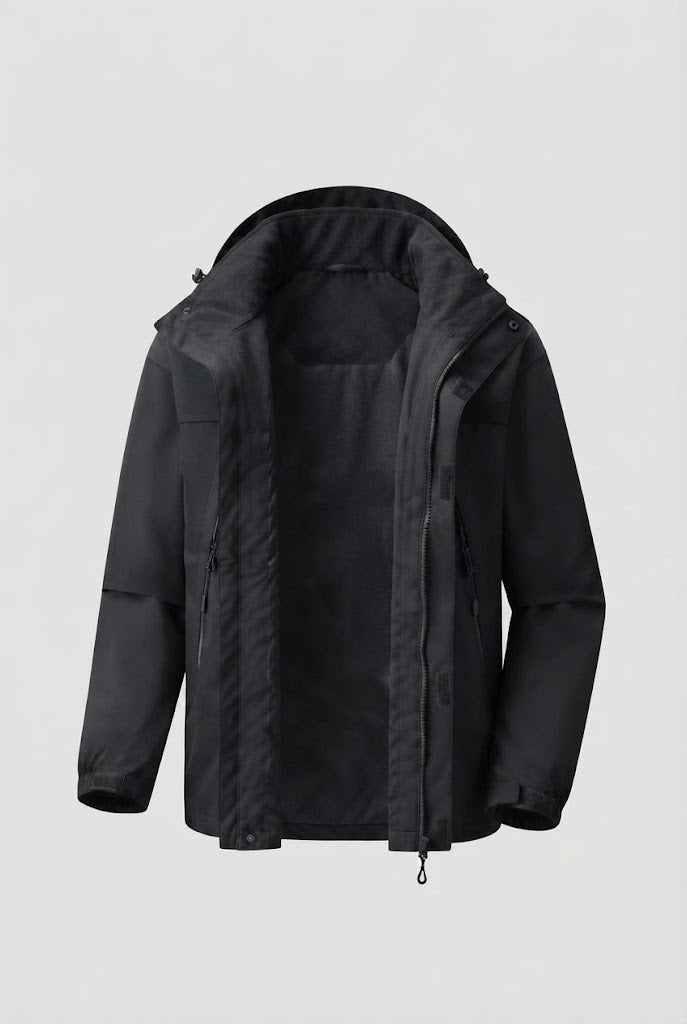 Men's Two-Layer Softshell Outdoor Jacket with Removable Fleece Inner Jacket and Hood Chichicherry