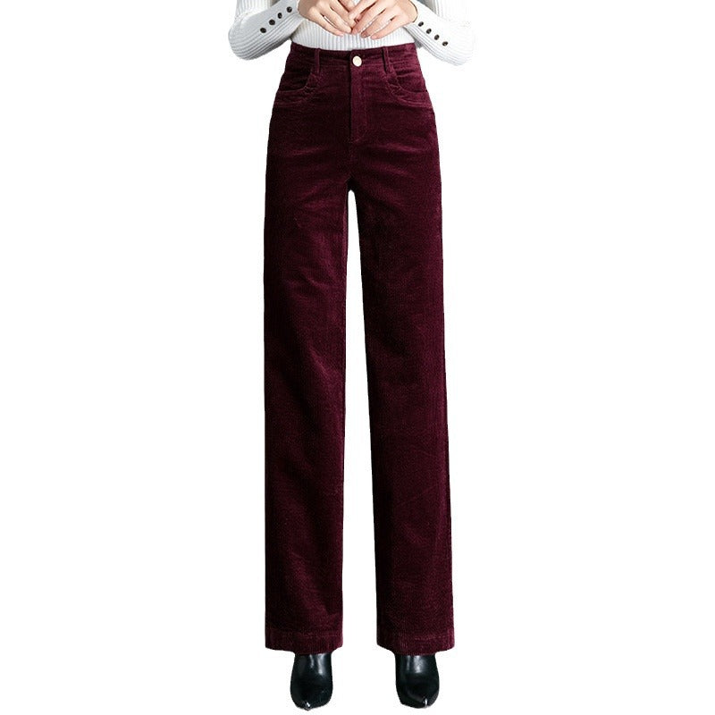 Padded corduroy trousers for women, high-cut, straight fit