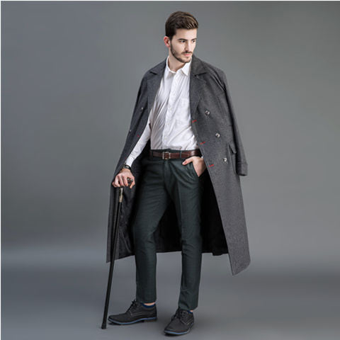 Men's Double-breasted Wool Coat with Shawl Collar and Long Silhouette Chichicherry