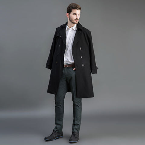 Men's wool coat in trench look with double button placket and shawl collar Chichicherry