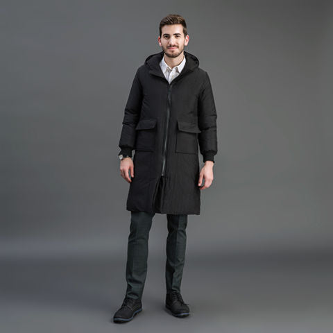 Men's Insulated Functional Parka with Hood and Knee-Length Quilted Filling Chichicherry