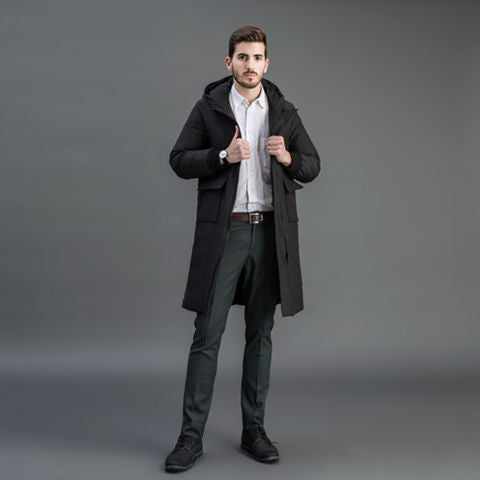 Men's Insulated Functional Parka with Hood and Knee-Length Quilted Filling Chichicherry