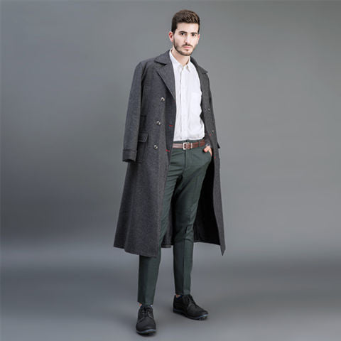 Men's Double-breasted Wool Coat with Shawl Collar and Long Silhouette Chichicherry