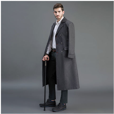 Men's Double-breasted Wool Coat with Shawl Collar and Long Silhouette Chichicherry