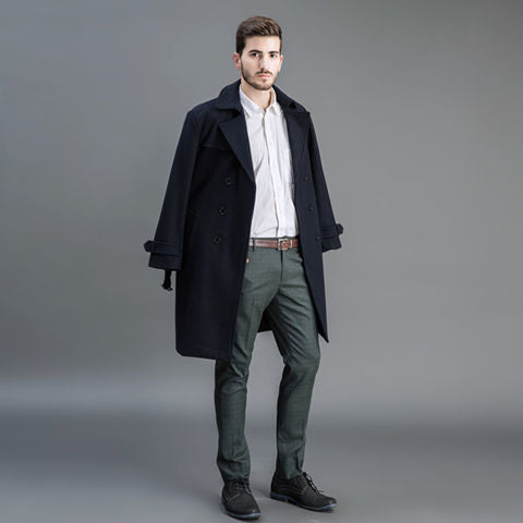 Men's wool coat in trench look with double button placket and shawl collar Chichicherry