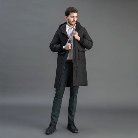 Men's Insulated Functional Parka with Hood and Knee-Length Quilted Filling Chichicherry