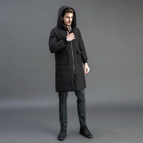 Men's Insulated Functional Parka with Hood and Knee-Length Quilted Filling Chichicherry