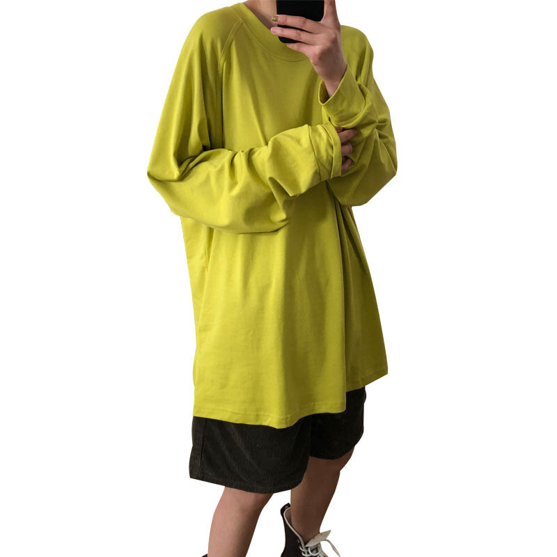 Women's Loose Long Sleeve Shirt in Oversized Cut with Extra Long Hem and Dropped Shoulder Chichicherry