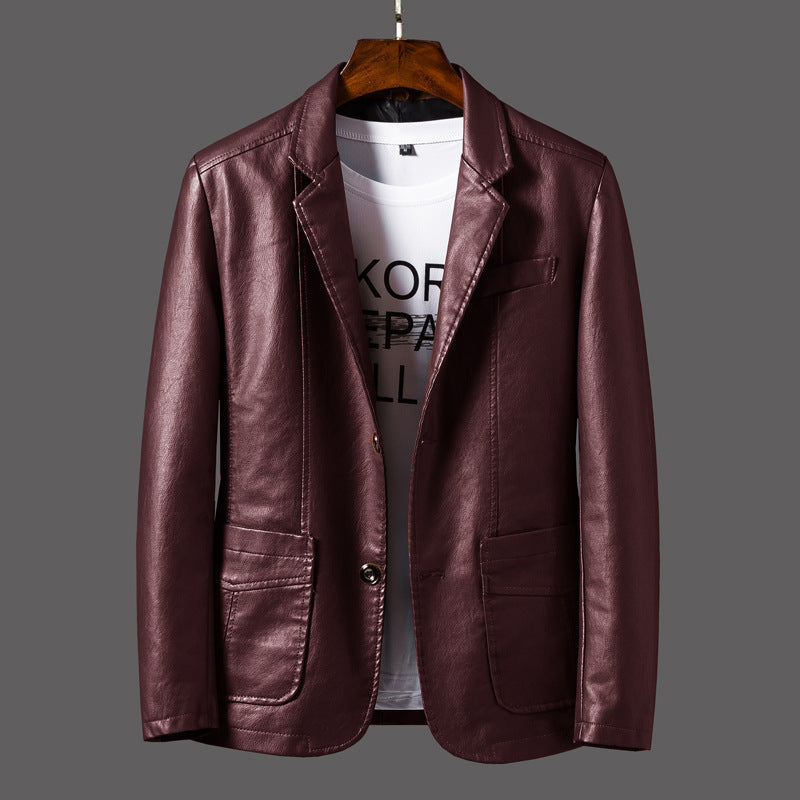 Men's modern fitted leather-look blazer with soft seams, lapel collar & patch front pockets Chichicherry
