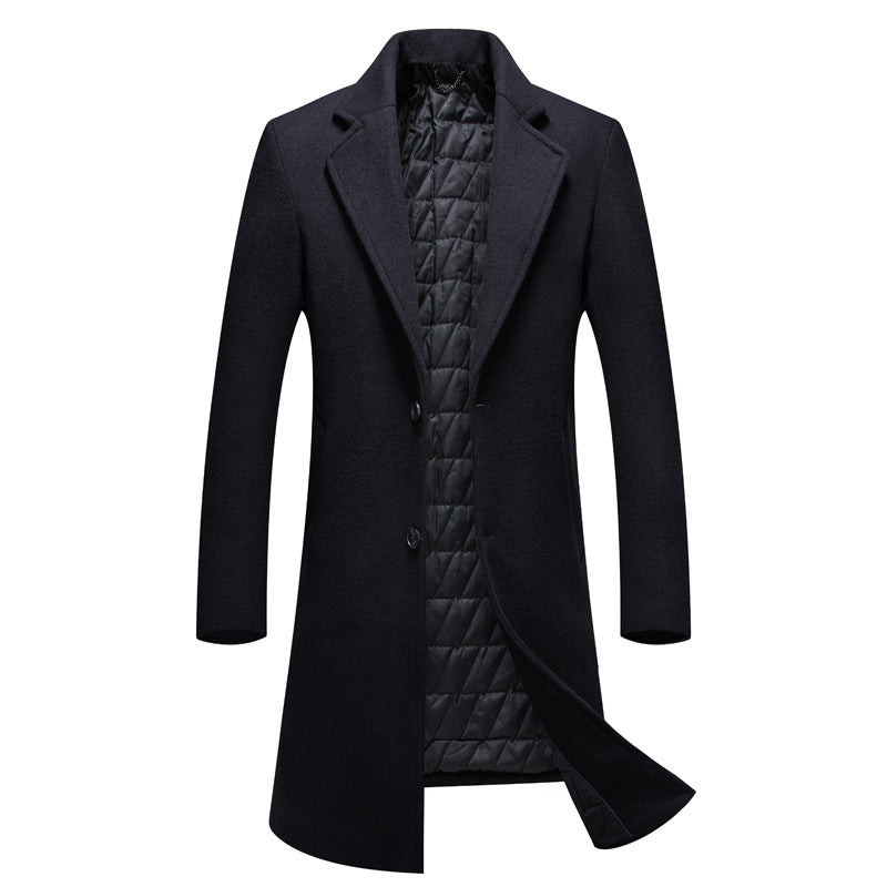 Men's Single-Breasted Wool Blend Coat with Quilted Thermal Lining Chichicherry