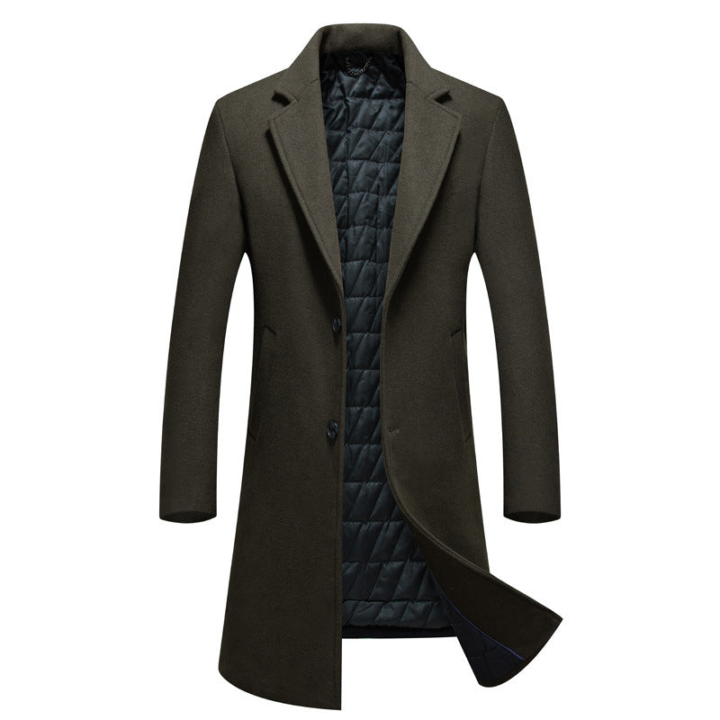 Men's Single-Breasted Wool Blend Coat with Quilted Thermal Lining Chichicherry