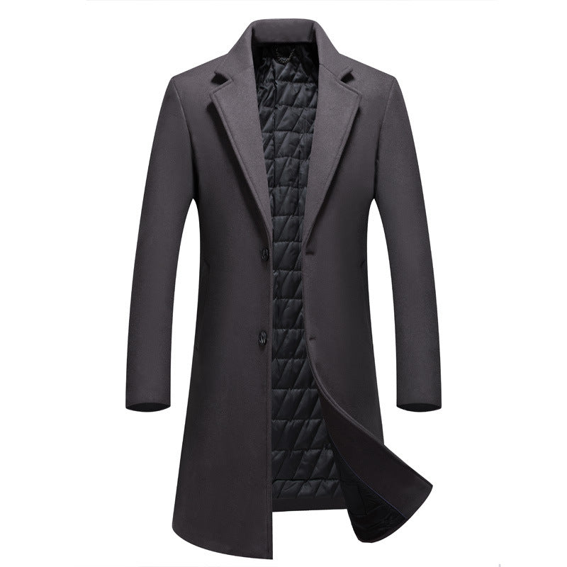 Men's Single-Breasted Wool Blend Coat with Quilted Thermal Lining Chichicherry