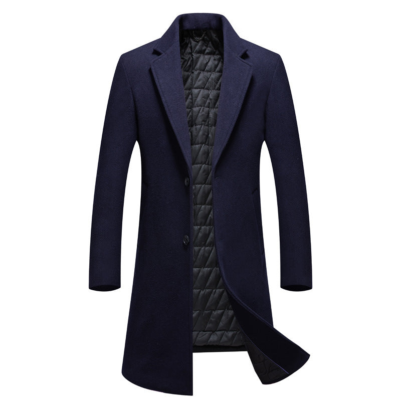 Men's Single-Breasted Wool Blend Coat with Quilted Thermal Lining Chichicherry