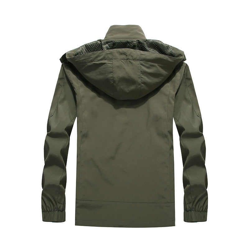 Men's waterproof softshell outdoor jacket with hood, breathable mesh lining, and concealed zipper elements Chichicherry