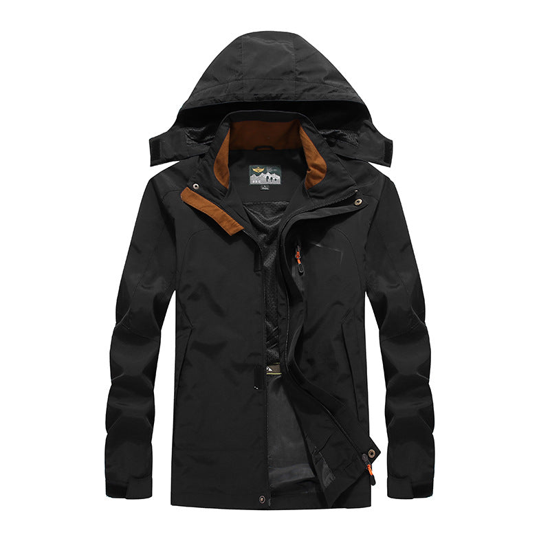 Men's waterproof softshell outdoor jacket with hood, breathable mesh lining, and concealed zipper elements Chichicherry