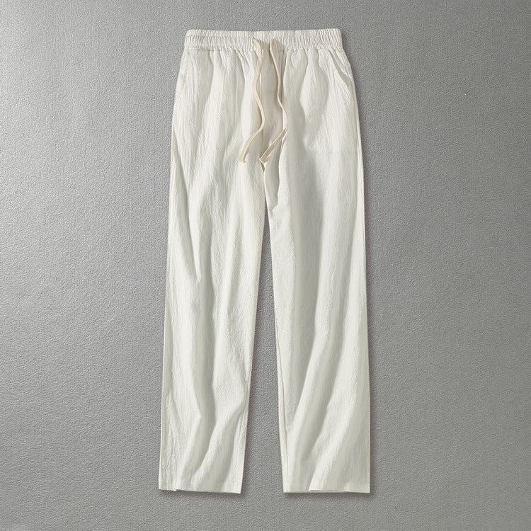 Men's linen pants with elastic waistband and drawstring straight leg Chichicherry