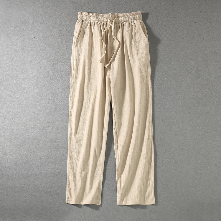 Men's linen pants with elastic waistband and drawstring straight leg Chichicherry