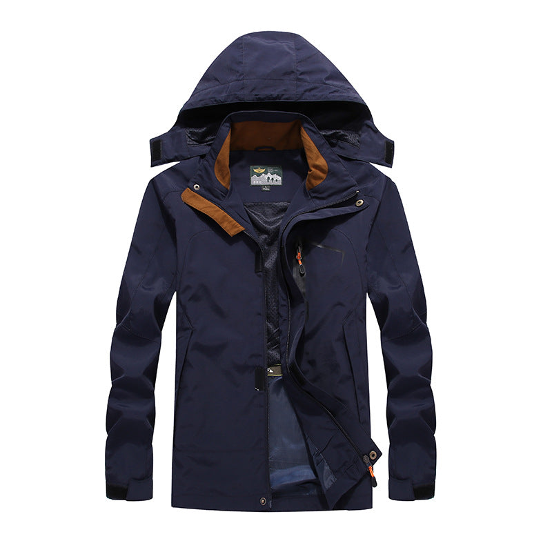 Men's waterproof softshell outdoor jacket with hood, breathable mesh lining, and concealed zipper elements Chichicherry