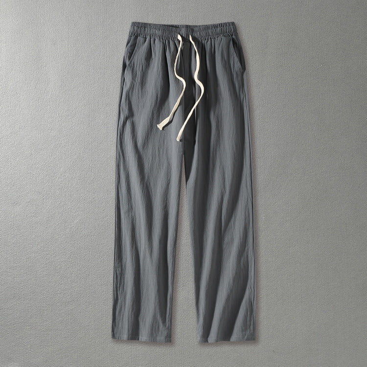 Men's linen pants with elastic waistband and drawstring straight leg Chichicherry