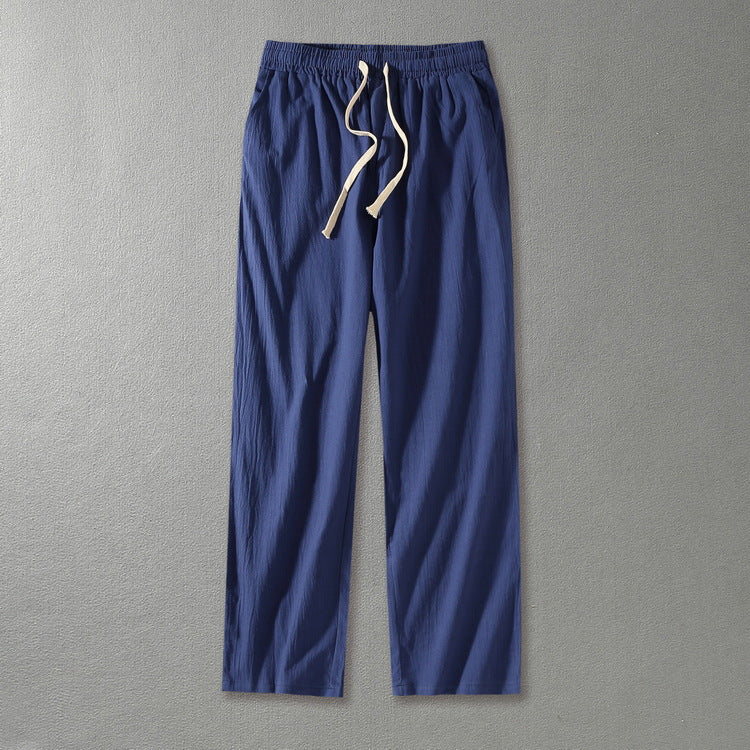 Men's linen pants with elastic waistband and drawstring straight leg Chichicherry