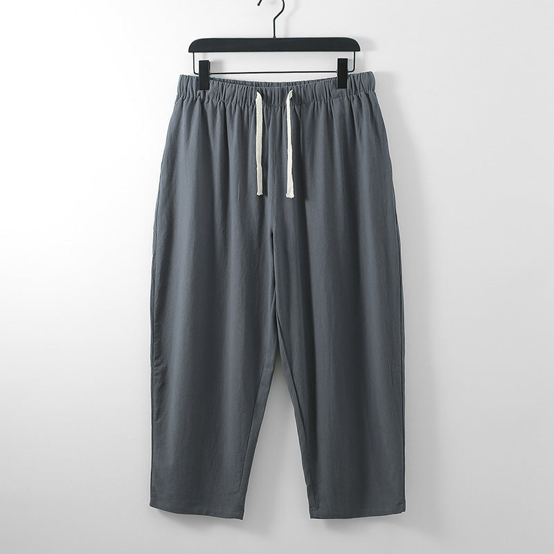 Unisex Lightweight Cotton-Linen Leisure Pants with Elastic Waistband and Drawstring Chichicherry