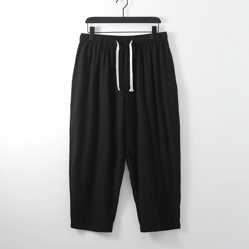 Unisex Lightweight Cotton-Linen Leisure Pants with Elastic Waistband and Drawstring Chichicherry