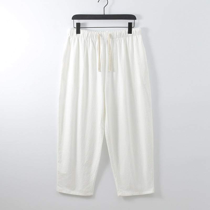 Unisex Lightweight Cotton-Linen Leisure Pants with Elastic Waistband and Drawstring Chichicherry