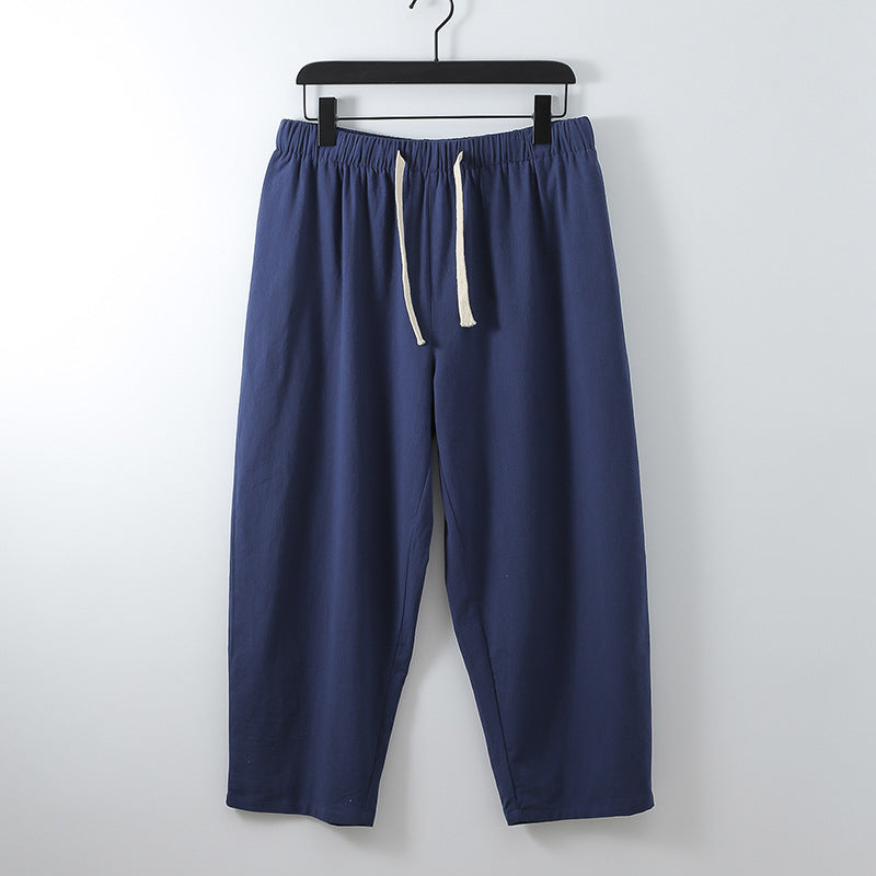 Unisex Lightweight Cotton-Linen Leisure Pants with Elastic Waistband and Drawstring Chichicherry