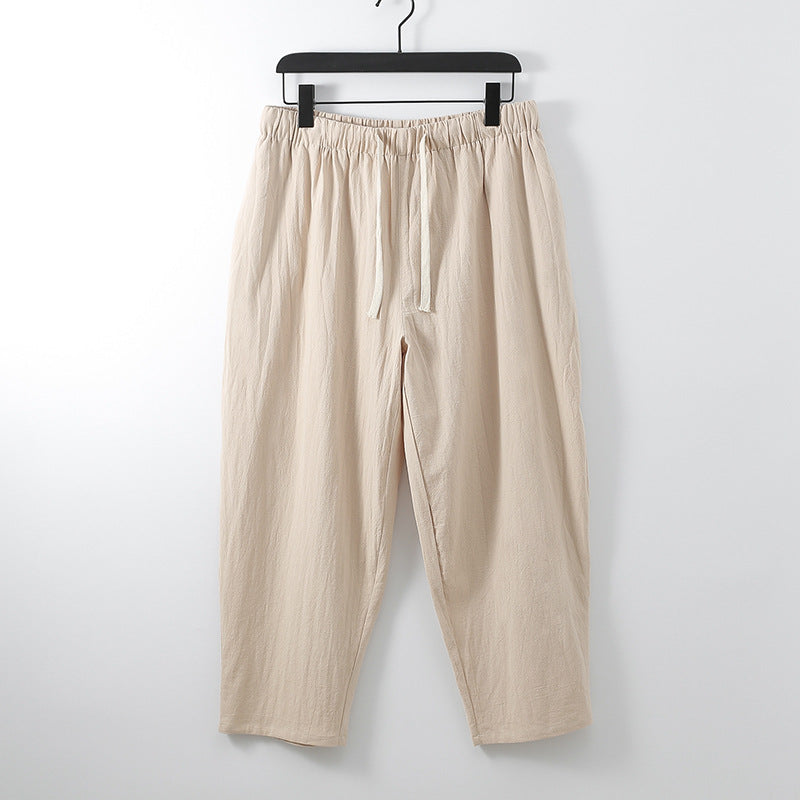Unisex Lightweight Cotton-Linen Leisure Pants with Elastic Waistband and Drawstring Chichicherry
