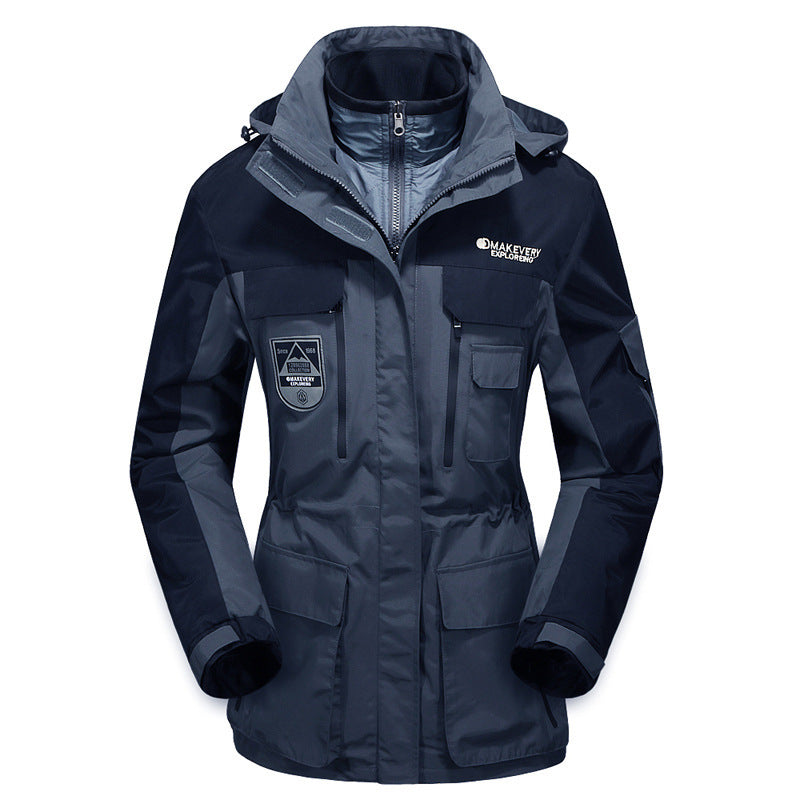 Men's waterproof breathable three-piece outdoor expedition jacket with hood and multifunction pockets Chichicherry