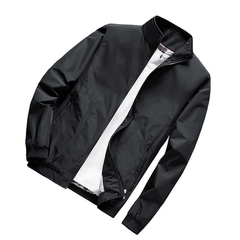 Men's Lightweight Microfiber Bomber Jacket with Stand-Up Collar and Elastic Cuffs Chichicherry
