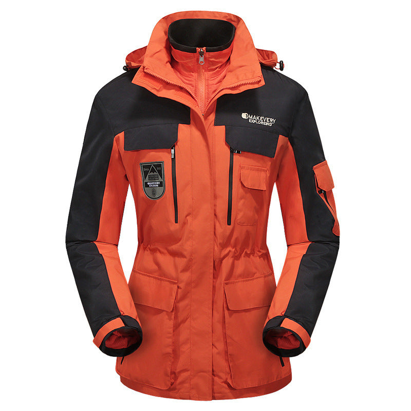 Men's waterproof breathable three-piece outdoor expedition jacket with hood and multifunction pockets Chichicherry