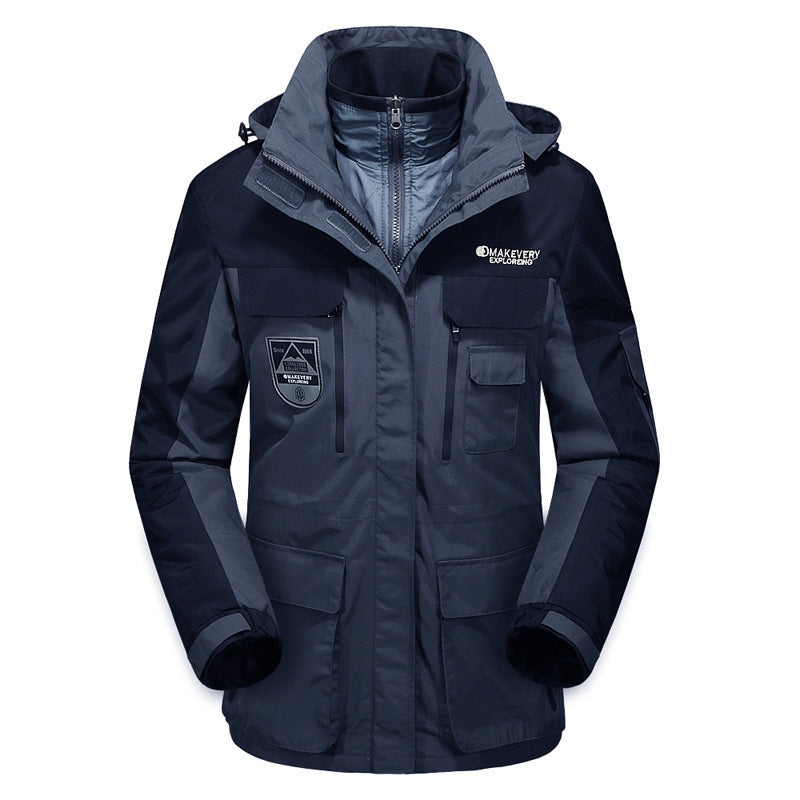 Men's waterproof breathable three-piece outdoor expedition jacket with hood and multifunction pockets Chichicherry