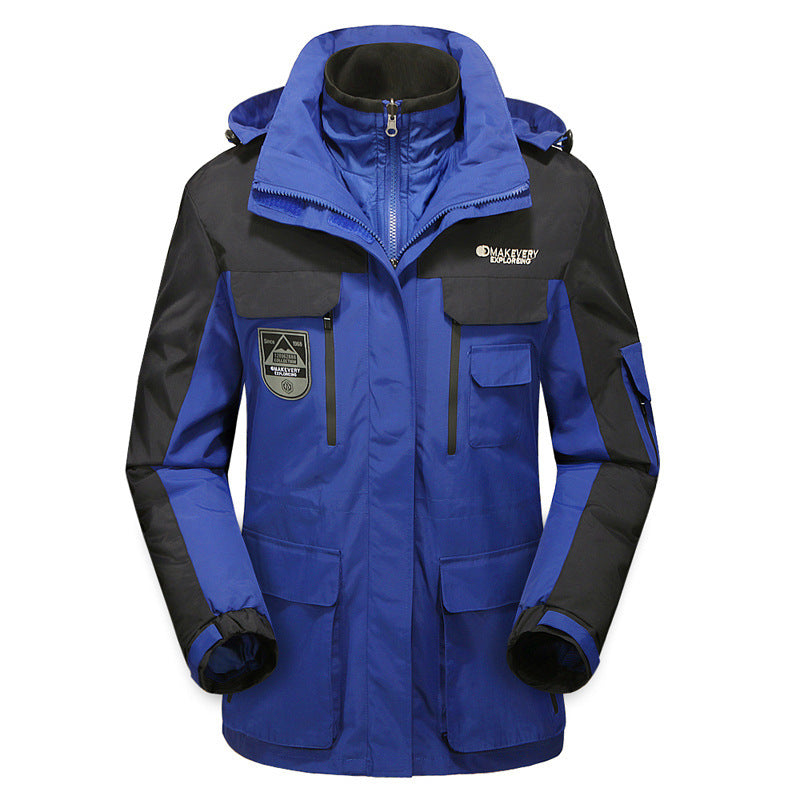 Men's waterproof breathable three-piece outdoor expedition jacket with hood and multifunction pockets Chichicherry