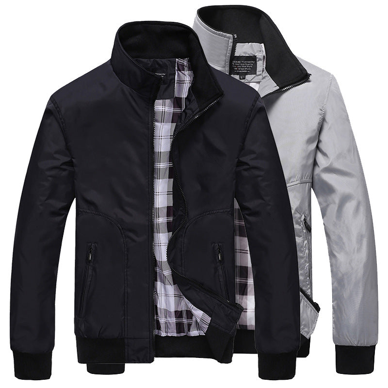 Men's short jacket with checkered lining, stand-up collar and zippered pockets Chichicherry