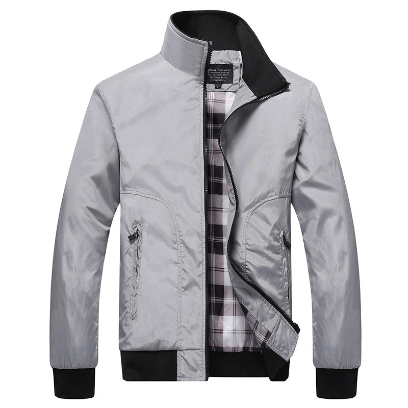 Men's short jacket with checkered lining, stand-up collar and zippered pockets Chichicherry