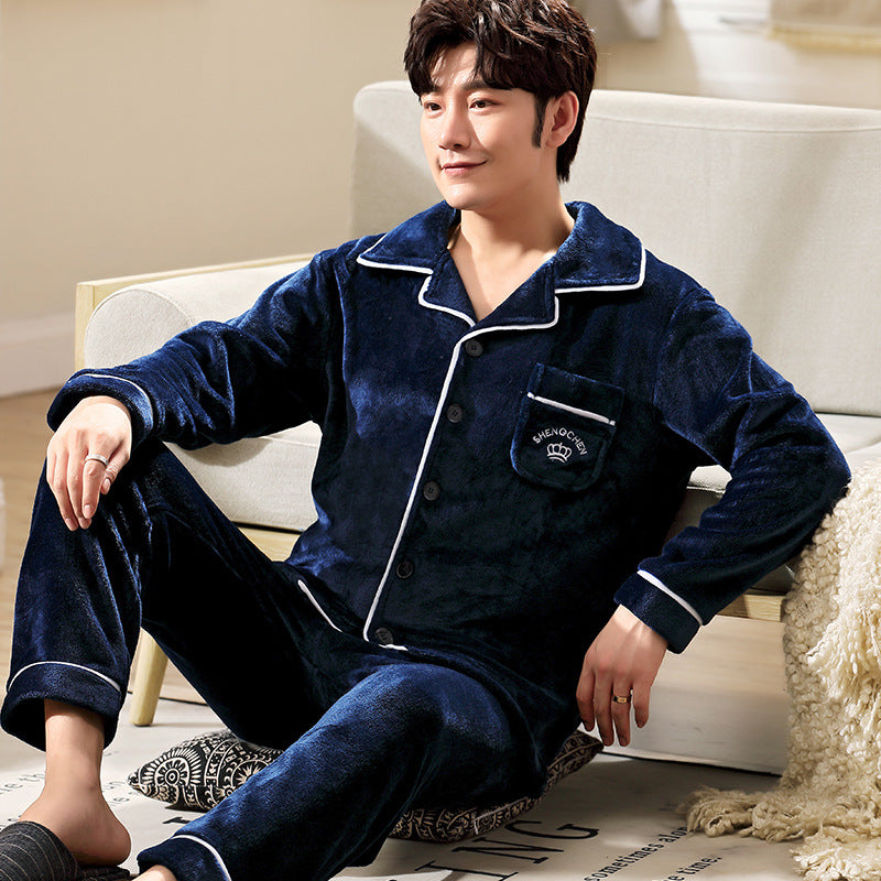Men's pajamas made of thick coral fleece and flannel