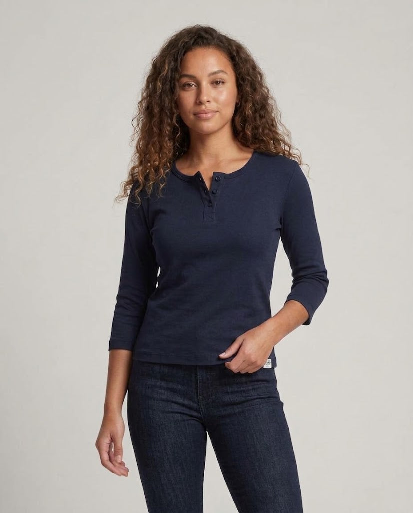 Women's Ribbed Henley Cropped Shirt with Three-Quarter Sleeves Chichicherry