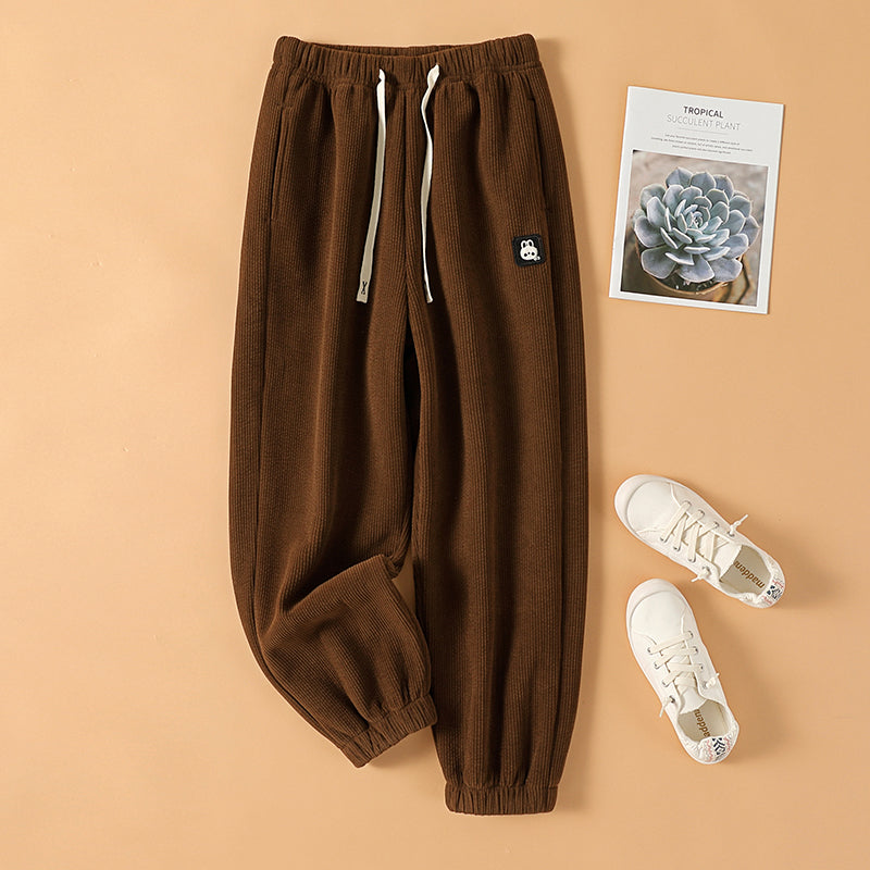 Chenille-Harem pants with elastic waistband