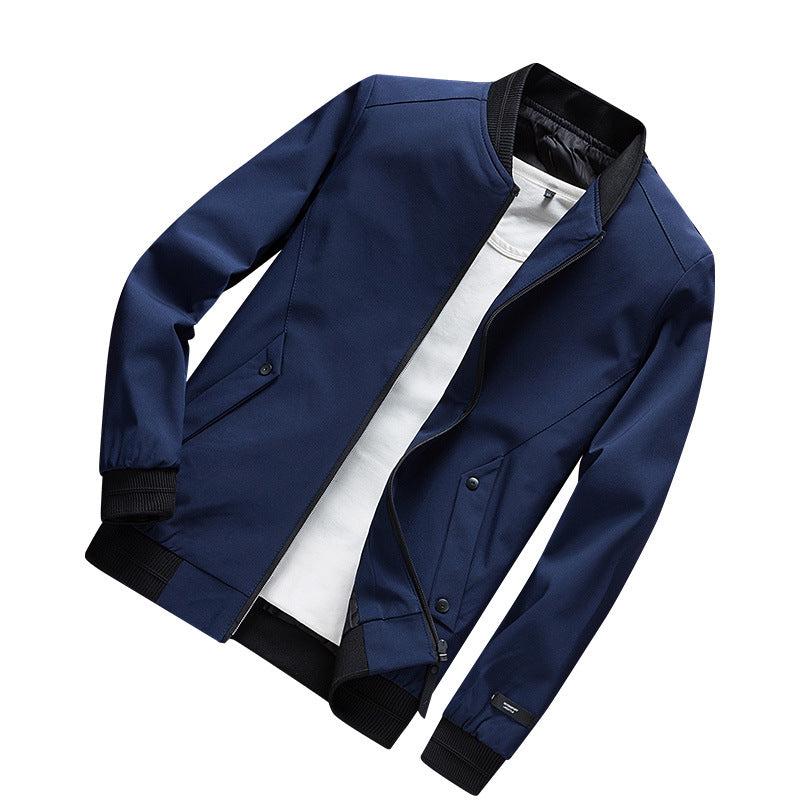 Men's Lightweight Urban Bomber Jacket with Ribbed Cuffs, Stand Collar and Snap Button Pockets Chichicherry