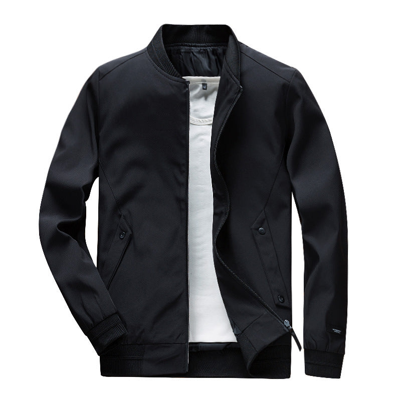Men's Lightweight Urban Bomber Jacket with Ribbed Cuffs, Stand Collar and Snap Button Pockets Chichicherry